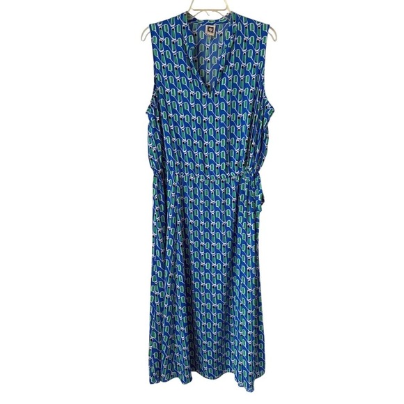 Anne Klein Dresses & Skirts - Anne Klein Blue & Green Geometric Sleeveless Maxi Dress Cinched Waist Office Lg